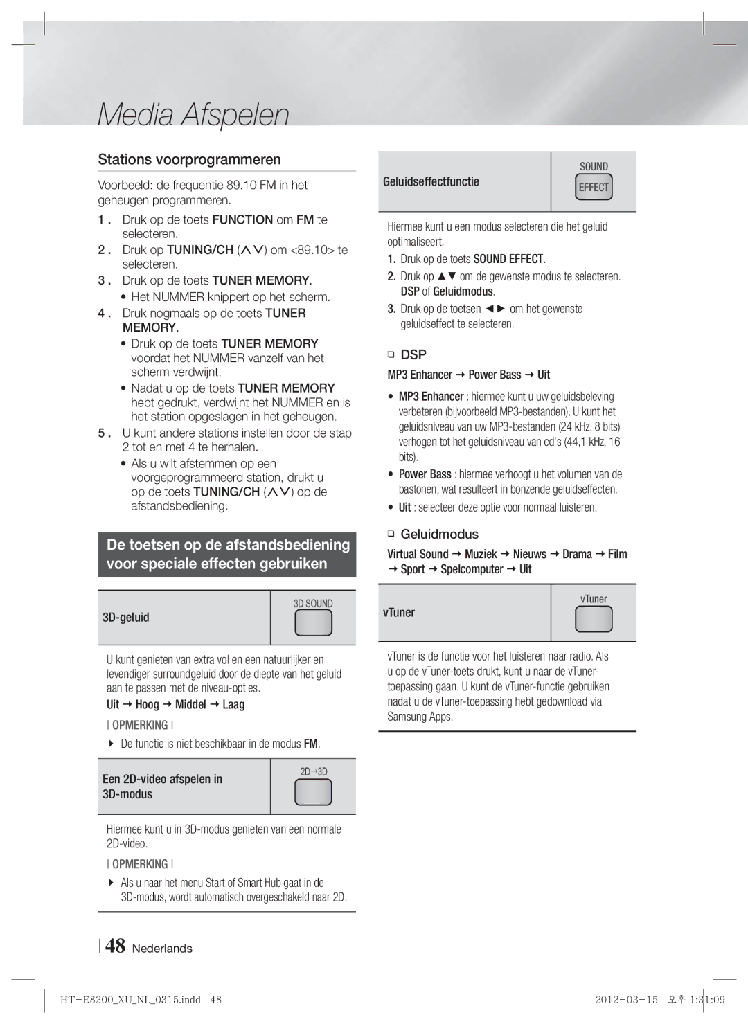 Samsung HT-E8200/EN, HT-E8200/XN, HT-E8200/ZF manual Stations voorprogrammeren, Memory 