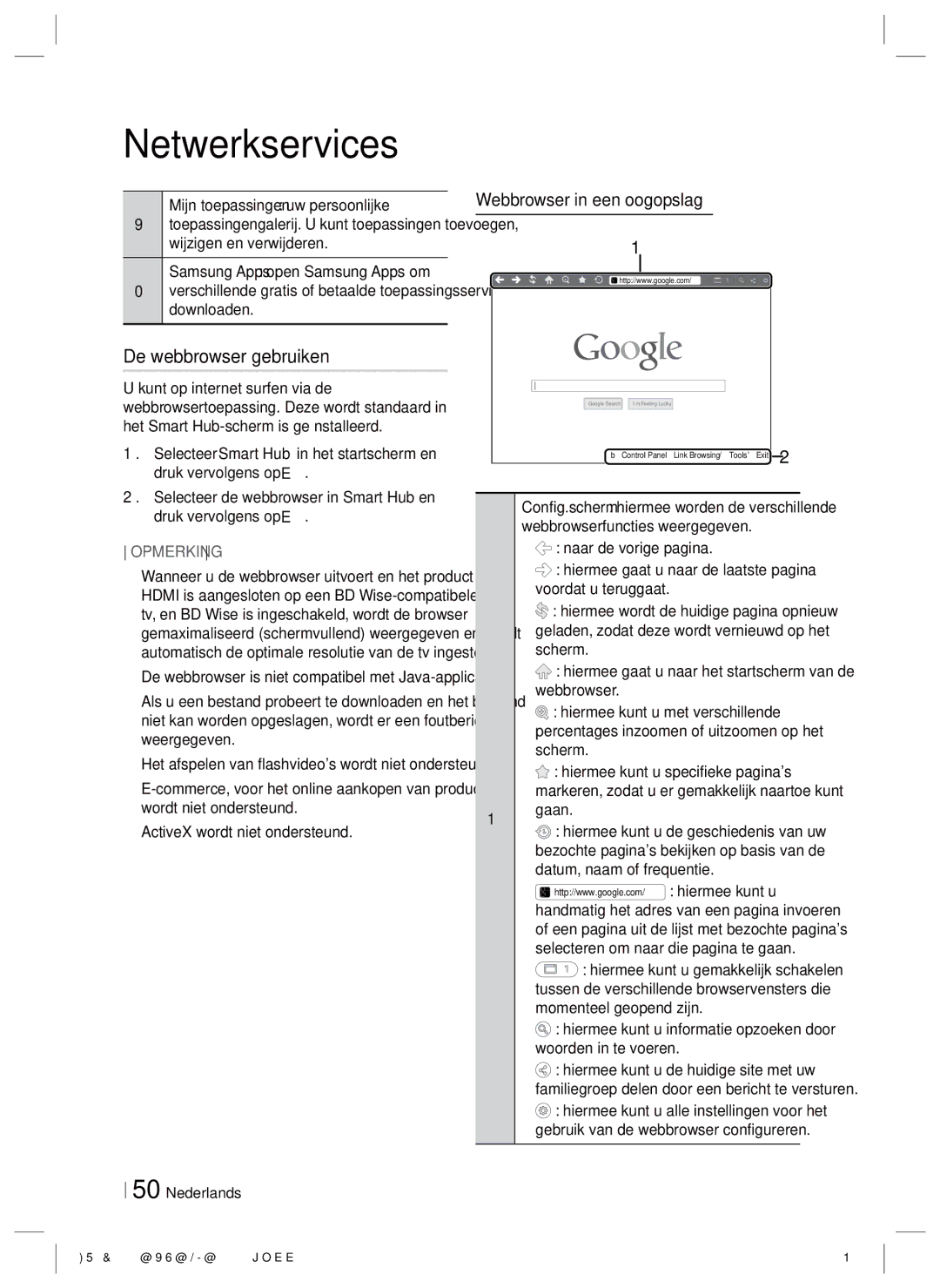 Samsung HT-E8200/XN, HT-E8200/EN De webbrowser gebruiken, Webbrowser in een oogopslag, Mijn toepassingen uw persoonlijke 