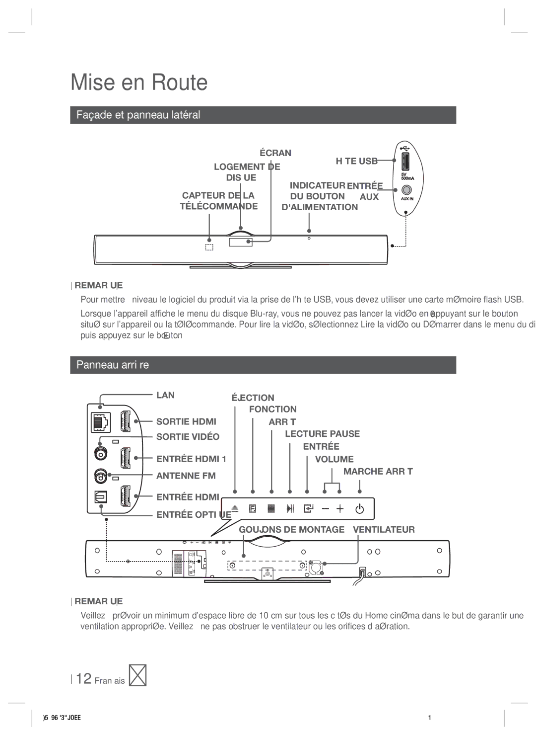 Samsung HT-E8200/XN, HT-E8200/EN, HT-E8200/ZF manual Façade et panneau latéral, Panneau arrière 