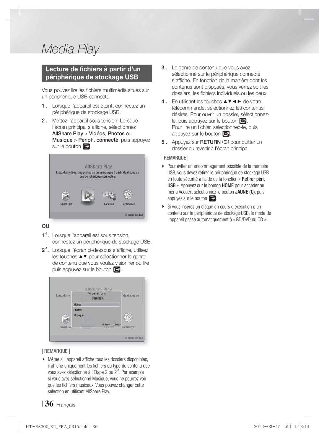 Samsung HT-E8200/XN, HT-E8200/EN, HT-E8200/ZF manual AllShareAllShare PlayPlay 