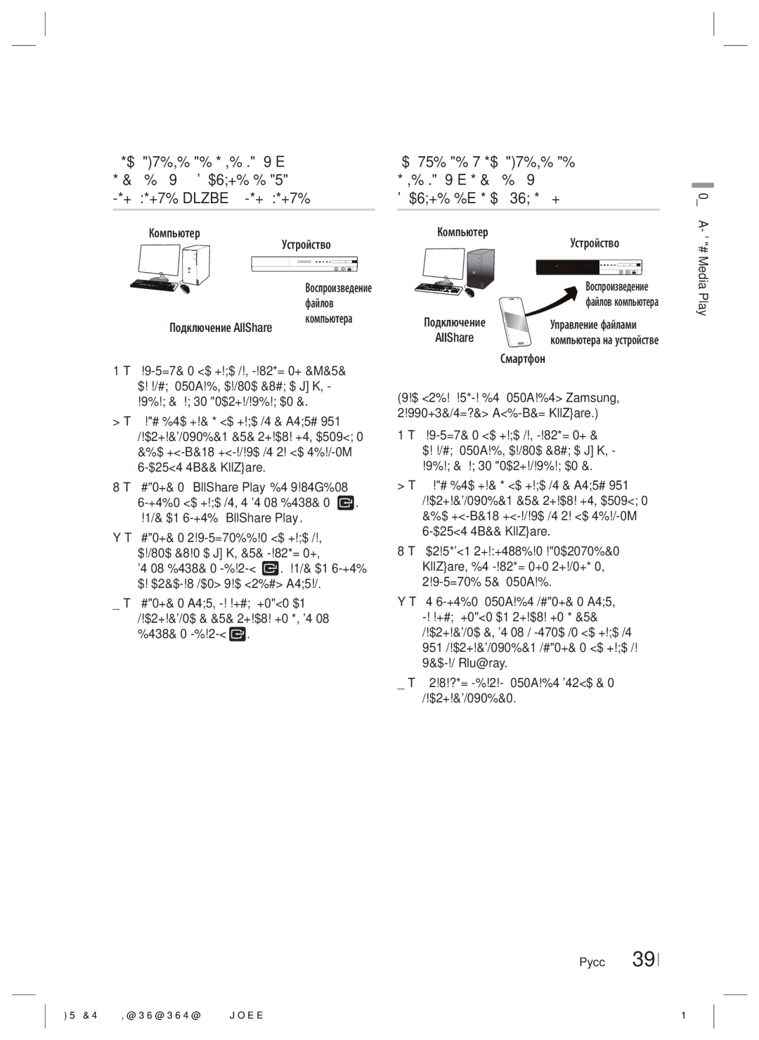 Samsung HT-ES4200K/RU manual Компьютер Устройство, Подключение AllShare, Смартфон 