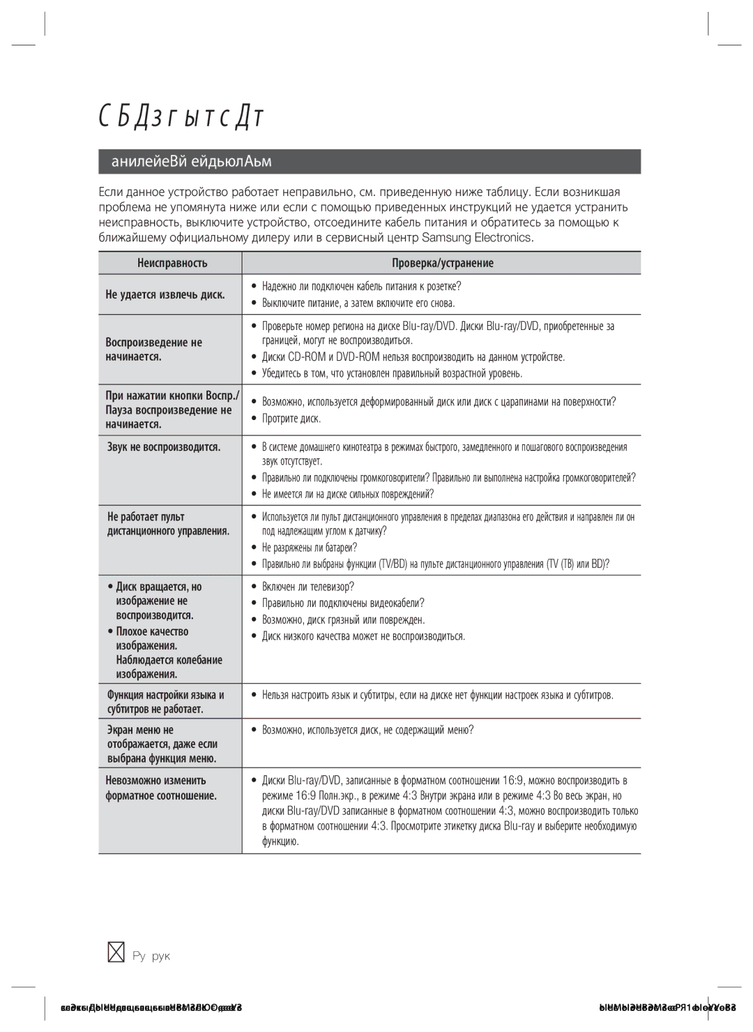 Samsung HT-ES4200K/RU manual Устранение неполадок 