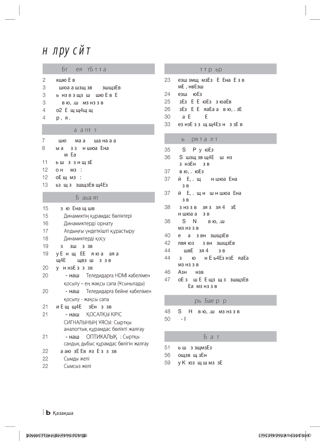 Samsung HT-ES4200K/RU manual Мазмұны, AllShare Play экраны, Smart Hub функциясын пайдалану 