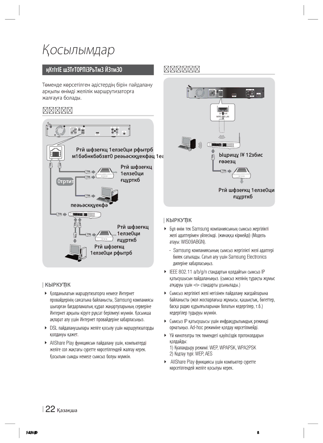 Samsung HT-ES4200K/RU manual Сымды желі, Байланыс, Маршрутизатор, Кең жолақты байланыс Қызметі 