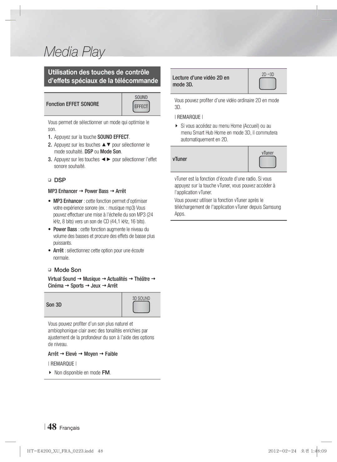 Samsung HT-E4200/XE, HT-ES4200/XN, HT-E4200/EN, HT-ES4200/EN, HT-E4200/ZF, HT-ES4200/ZF Utilisation des touches de contrôle 