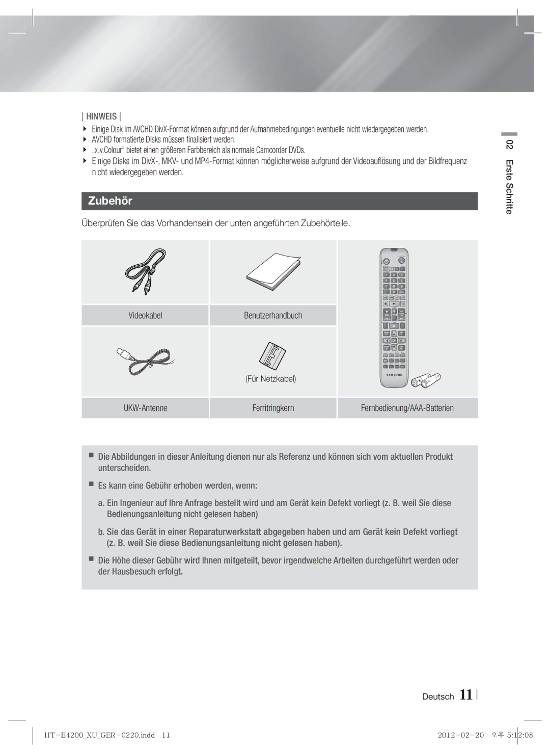 Samsung HT-ES4200/EN, HT-ES4200/XN, HT-E4200/EN, HT-E4200/ZF, HT-ES4200/ZF, HT-E4200/XE, HT-ES4200/XE Zubehör, Für Netzkabel 