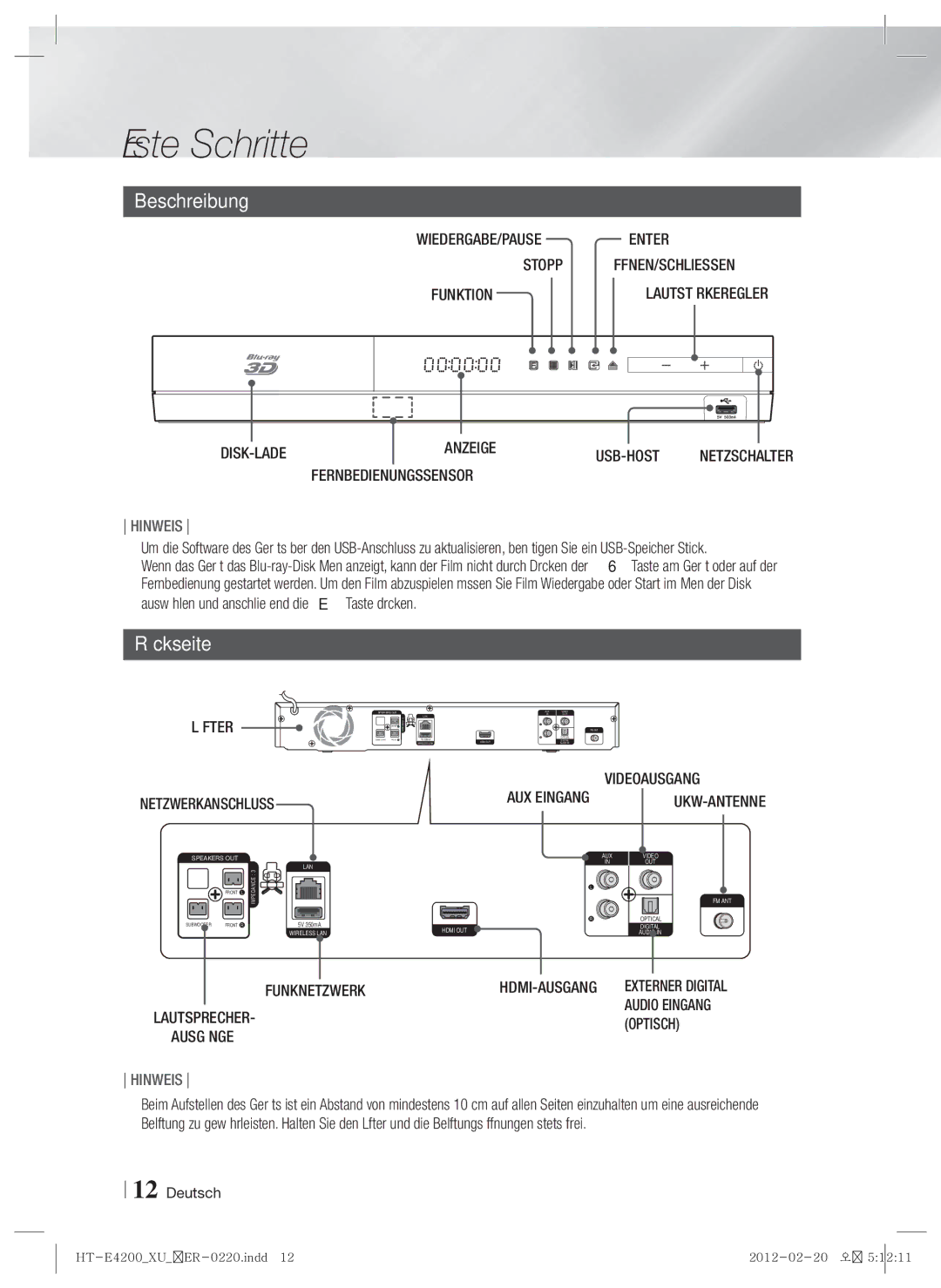 Samsung HT-E4200/ZF, HT-ES4200/XN, HT-E4200/EN, HT-ES4200/EN, HT-ES4200/ZF, HT-E4200/XE, HT-ES4200/XE Beschreibung, Rückseite 