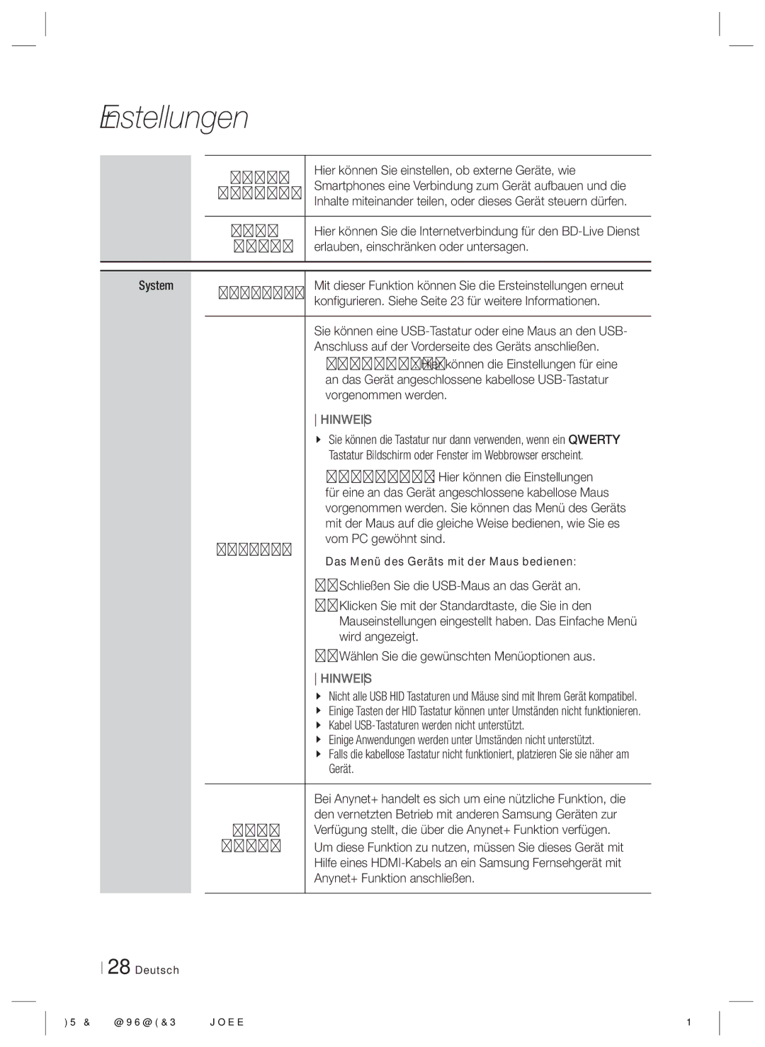 Samsung HT-E4200/XE manual AllShare Hier können Sie einstellen, ob externe Geräte, wie, Einstellungen, Vorgenommen werden 