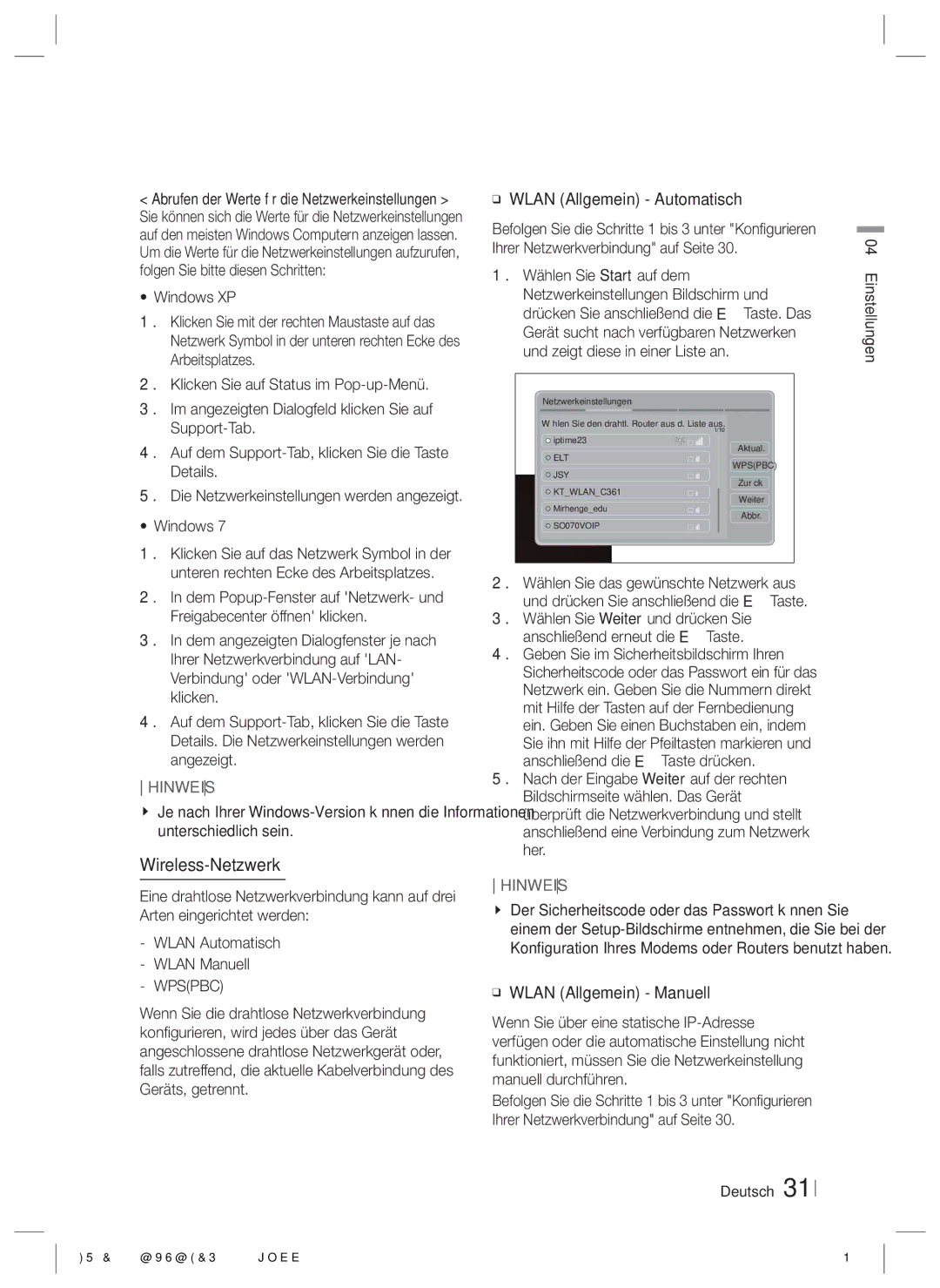 Samsung HT-E4200/EN, HT-ES4200/XN, HT-ES4200/EN, HT-E4200/ZF, HT-ES4200/ZF manual Wireless-Netzwerk, Wlan Allgemein Automatisch 