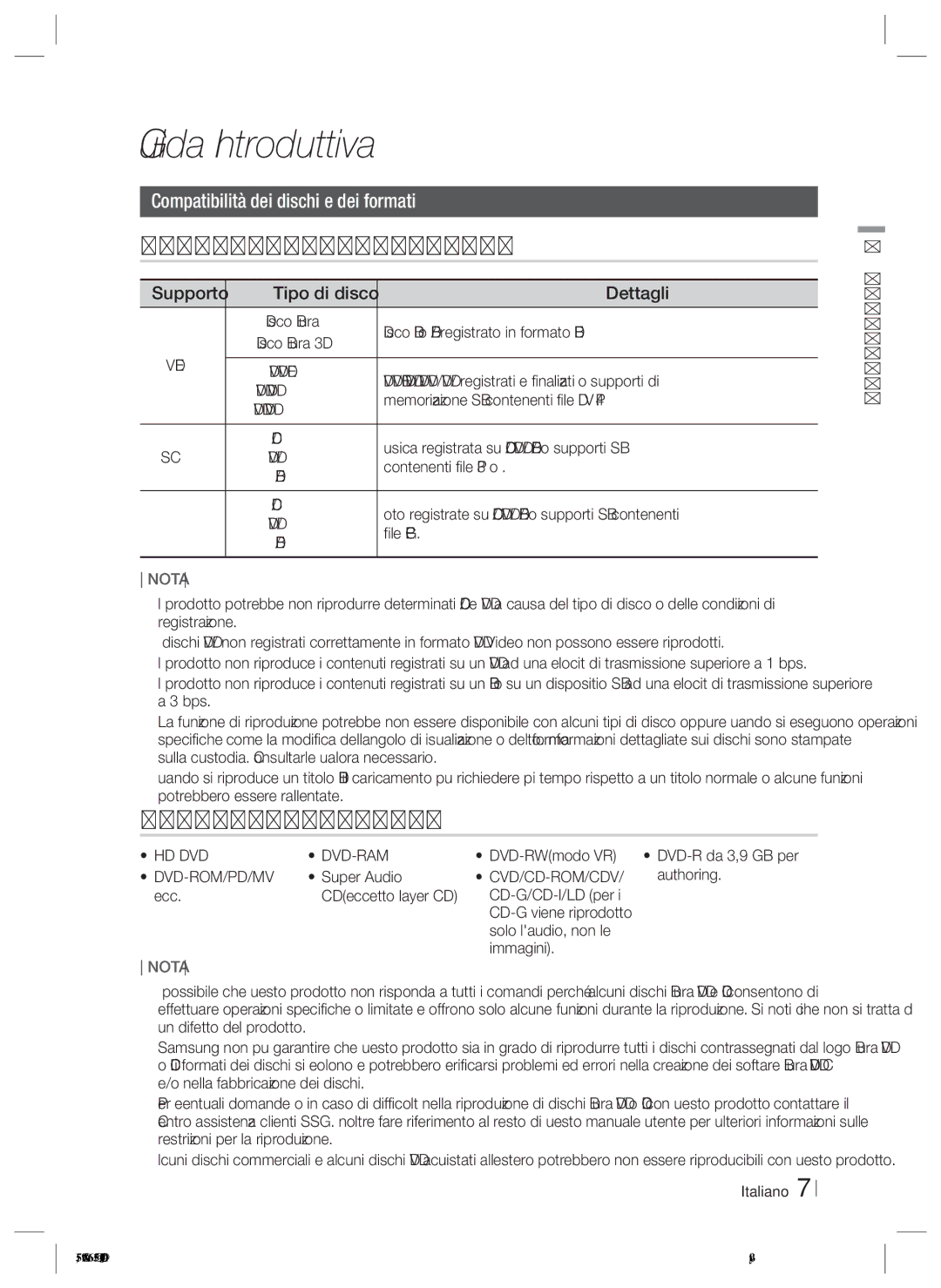 Samsung HT-ES4200/ZF Guida Introduttiva, Compatibilità dei dischi e dei formati, Tipi di dischi e contenuti riproducibili 