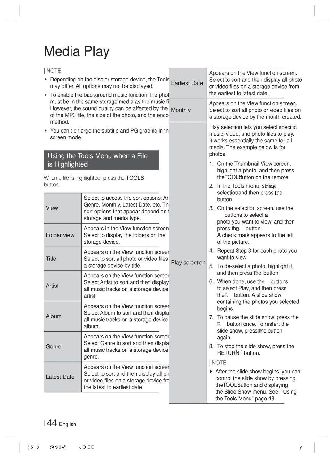 Samsung HT-ES4200/EN, HT-ES4200/XN, HT-E4200/EN, HT-E4200/ZF, HT-ES4200/ZF Using the Tools Menu when a File Is Highlighted 