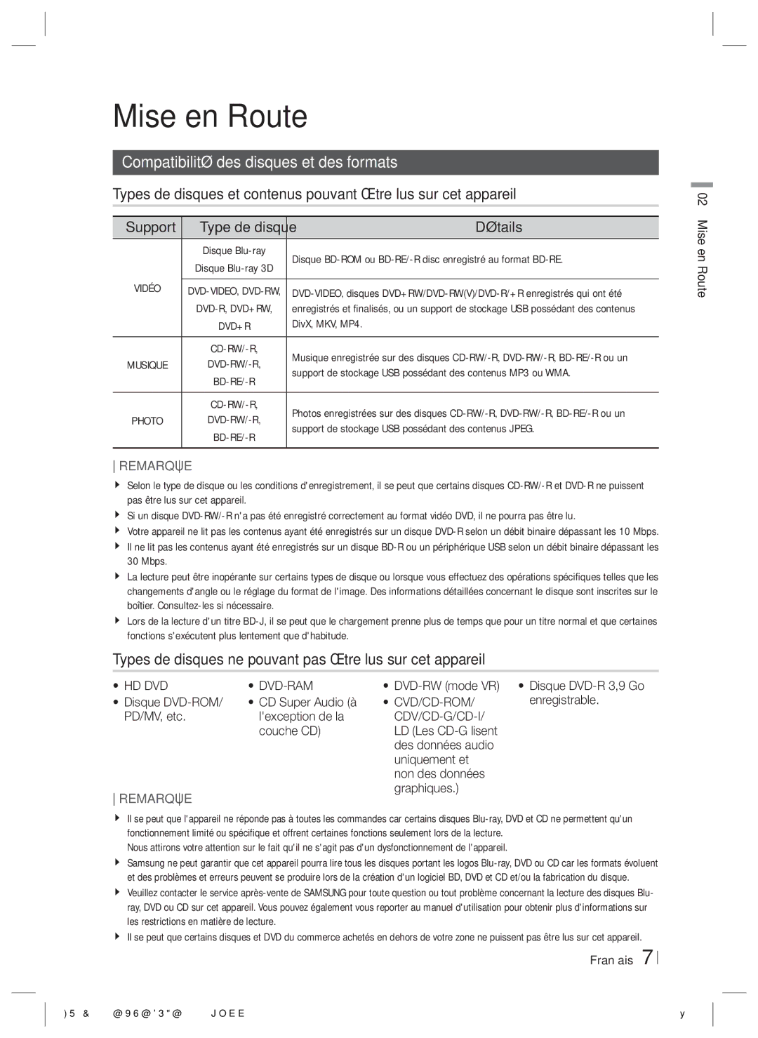 Samsung HT-ES4200/XE, HT-ES4200/XN, HT-E4200/EN Mise en Route, Compatibilité des disques et des formats, Support, Détails 