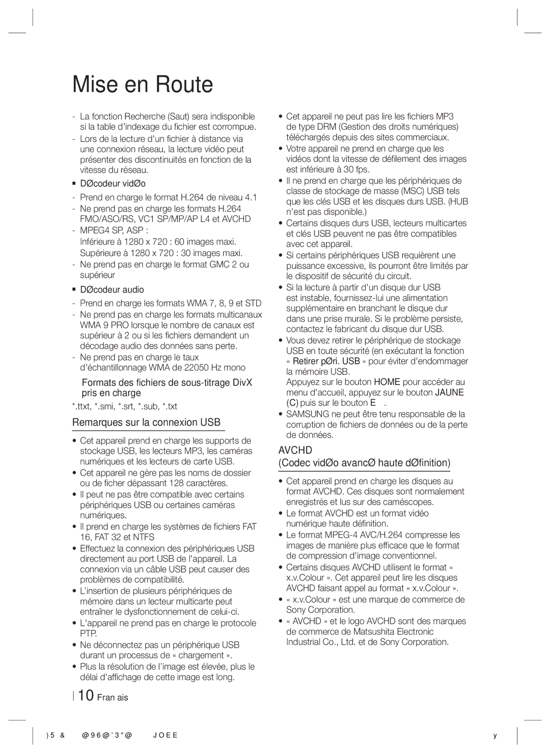 Samsung HT-ES4200/EN, HT-ES4200/XN, HT-E4200/EN manual Remarques sur la connexion USB, Codec vidéo avancé haute définition 