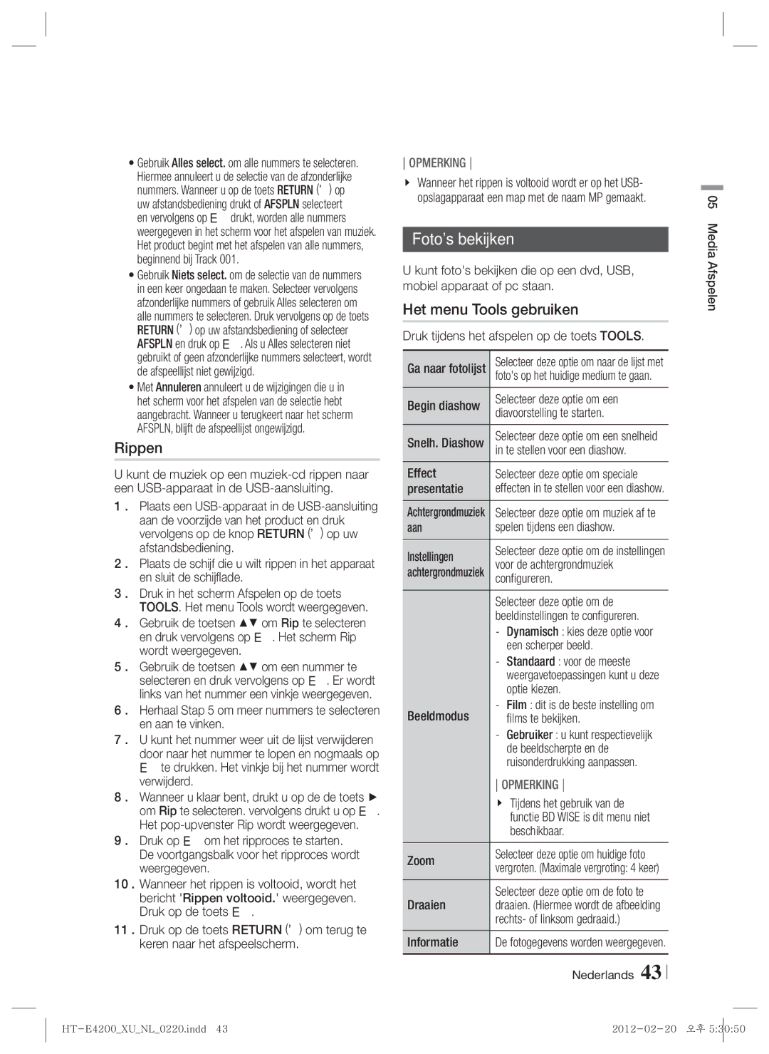 Samsung HT-ES4200/XN, HT-E4200/EN, HT-ES4200/EN, HT-E4200/ZF, HT-ES4200/ZF manual Rippen, Fotos bekijken 