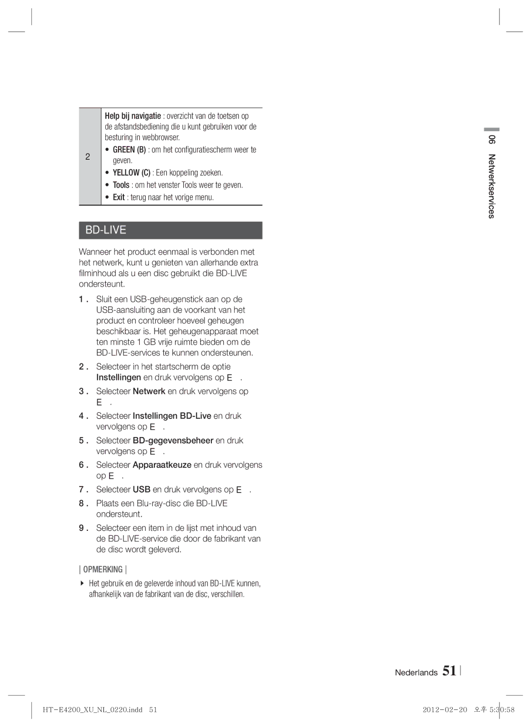 Samsung HT-E4200/ZF, HT-ES4200/XN, HT-E4200/EN, HT-ES4200/EN, HT-ES4200/ZF manual Netwerkservices Nederlands 