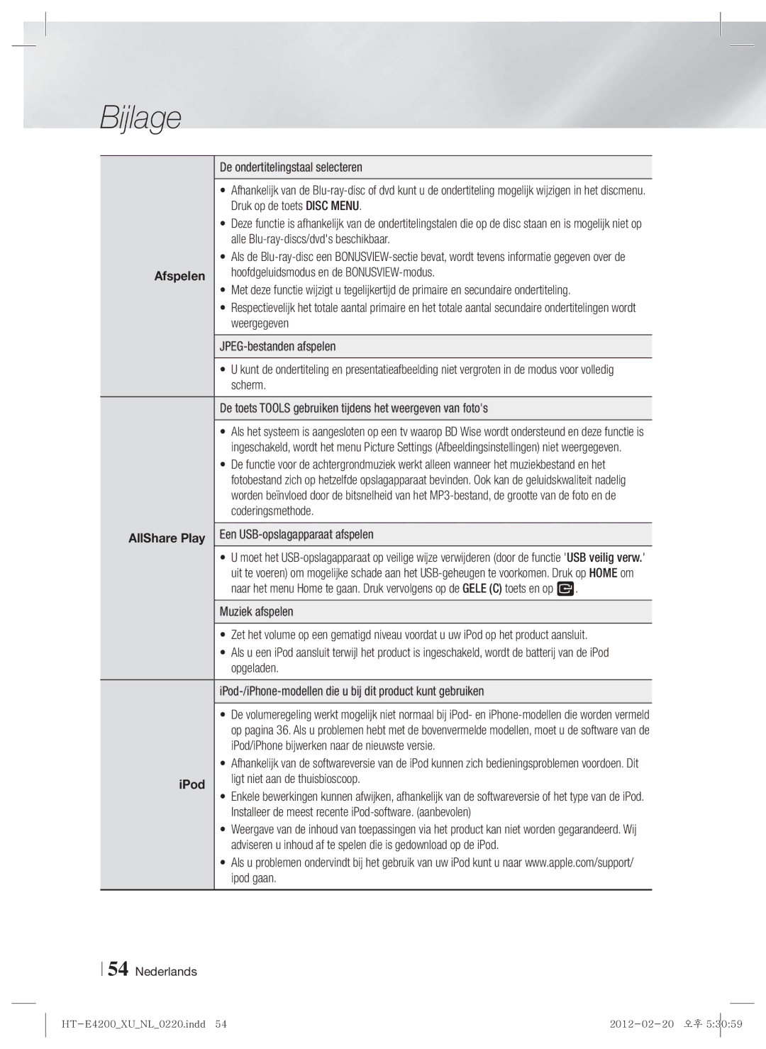 Samsung HT-E4200/EN, HT-ES4200/XN, HT-ES4200/EN, HT-E4200/ZF, HT-ES4200/ZF manual Afspelen 