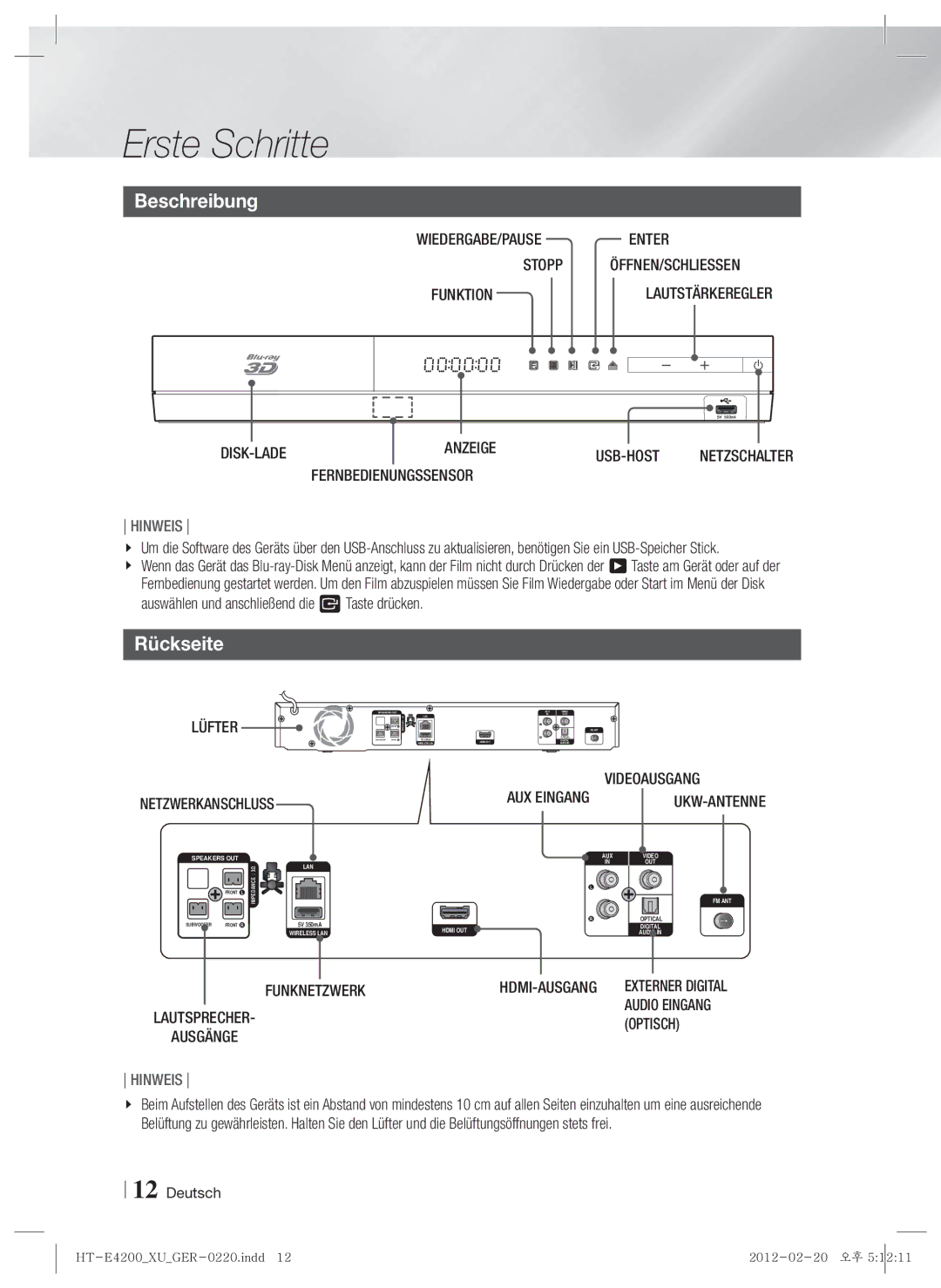 Samsung HT-E4200/EN, HT-ES4200/XN, HT-ES4200/EN, HT-E4200/ZF, HT-ES4200/ZF manual Beschreibung, Rückseite 