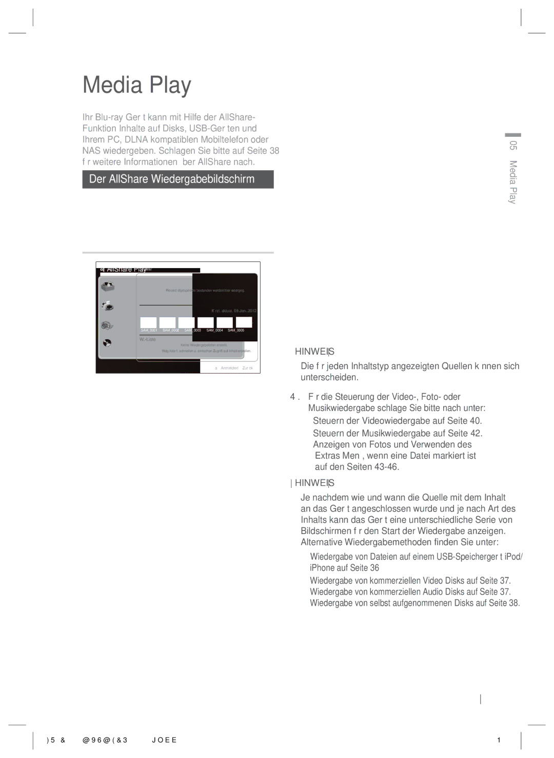 Samsung HT-ES4200/ZF, HT-ES4200/XN manual Der AllShare Wiedergabebildschirm, Zugriff auf den AllShare Play Bildschirm, Taste 