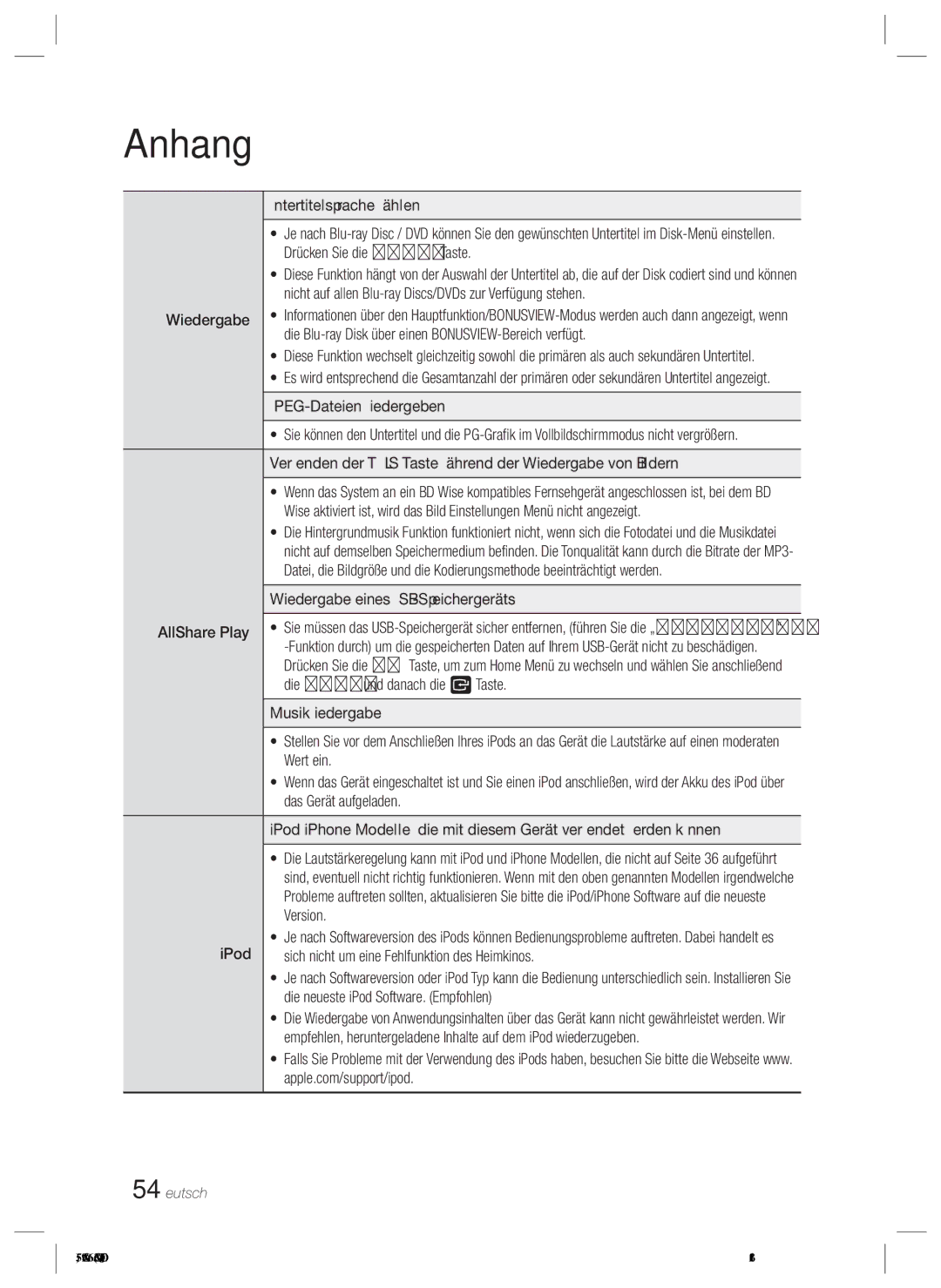 Samsung HT-E4200/ZF, HT-ES4200/XN, HT-E4200/EN, HT-ES4200/EN, HT-ES4200/ZF manual Wiedergabe 