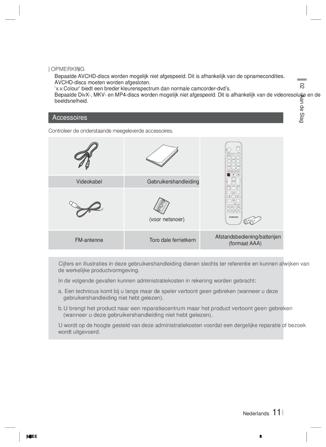 Samsung HT-E4200/ZF, HT-ES4200/XN manual Controleer de onderstaande meegeleverde accessoires, Voor netsnoer, Formaat AAA 