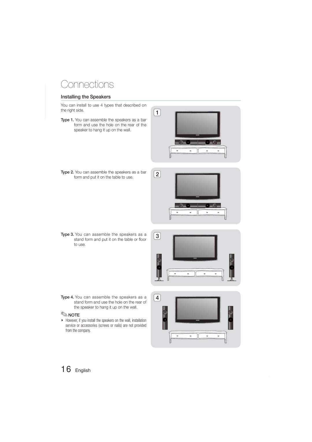 Samsung HT-ES420K/SQ manual Installing the Speakers 