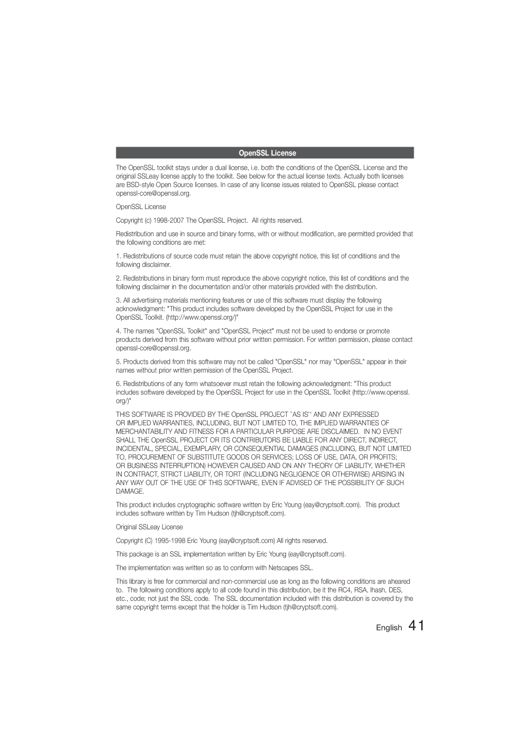 Samsung HT-ES455K/SQ, HT-ES455K/XV manual OpenSSL License 