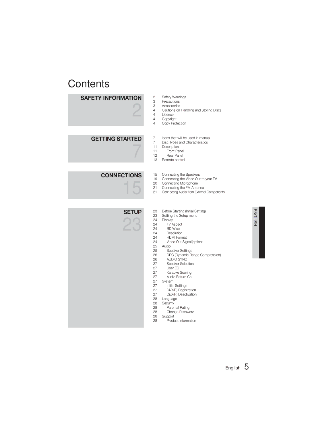 Samsung HT-ES455K/SQ, HT-ES455K/XV manual Contents 