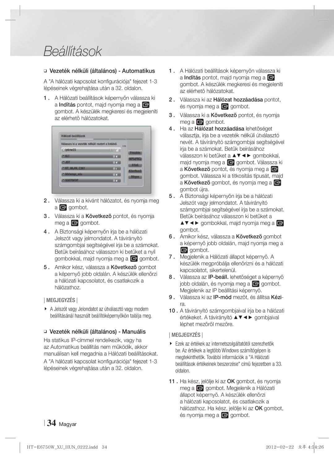 Samsung HT-E6750W/EN, HT-ES6200/EN manual Vezeték nélküli általános Automatikus, Vezeték nélküli általános Manuális 