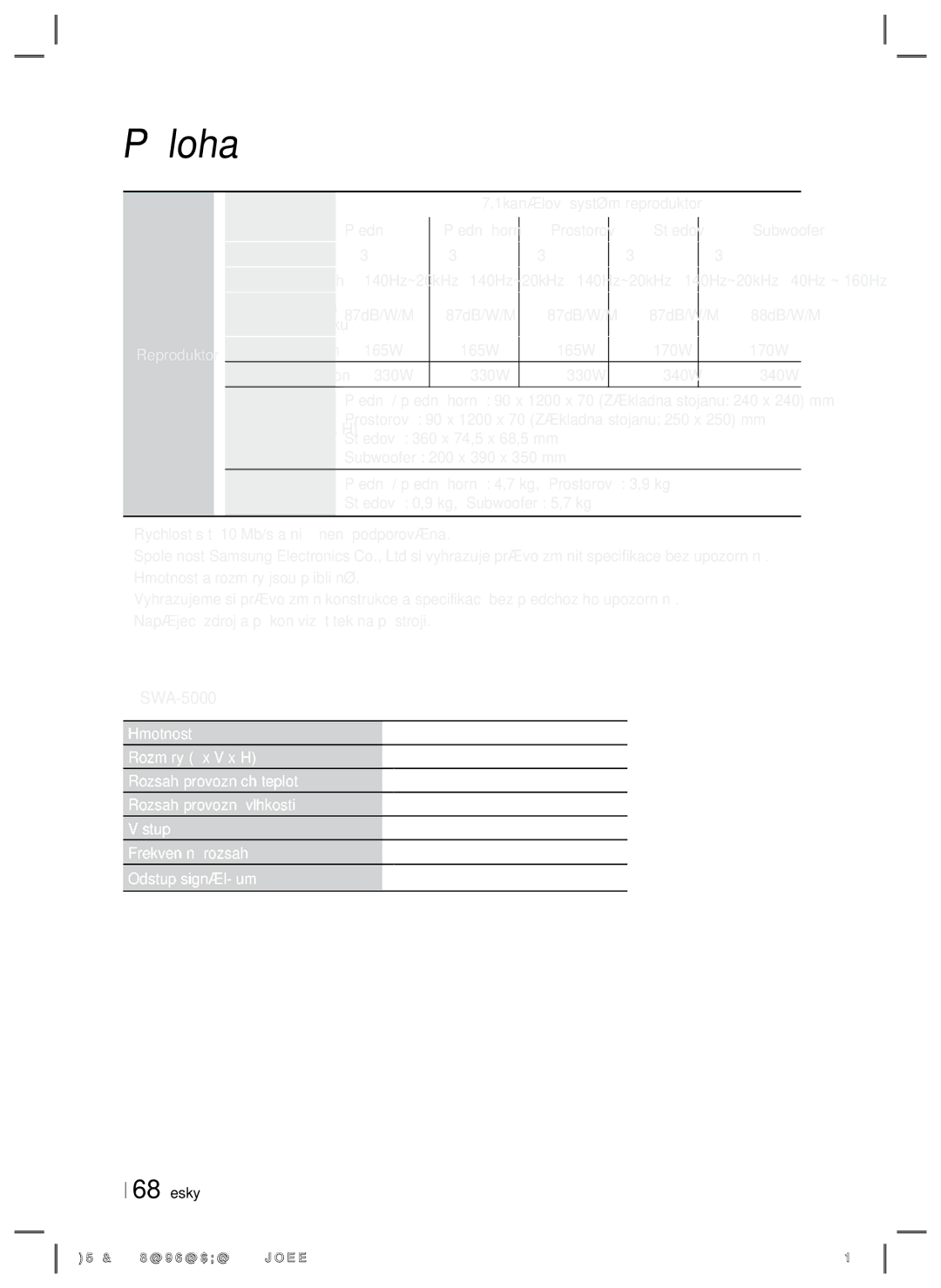 Samsung HT-E6750W/EN, HT-ES6200/EN manual Systém, Reproduktorů Přední, Prostorový, Impedance 