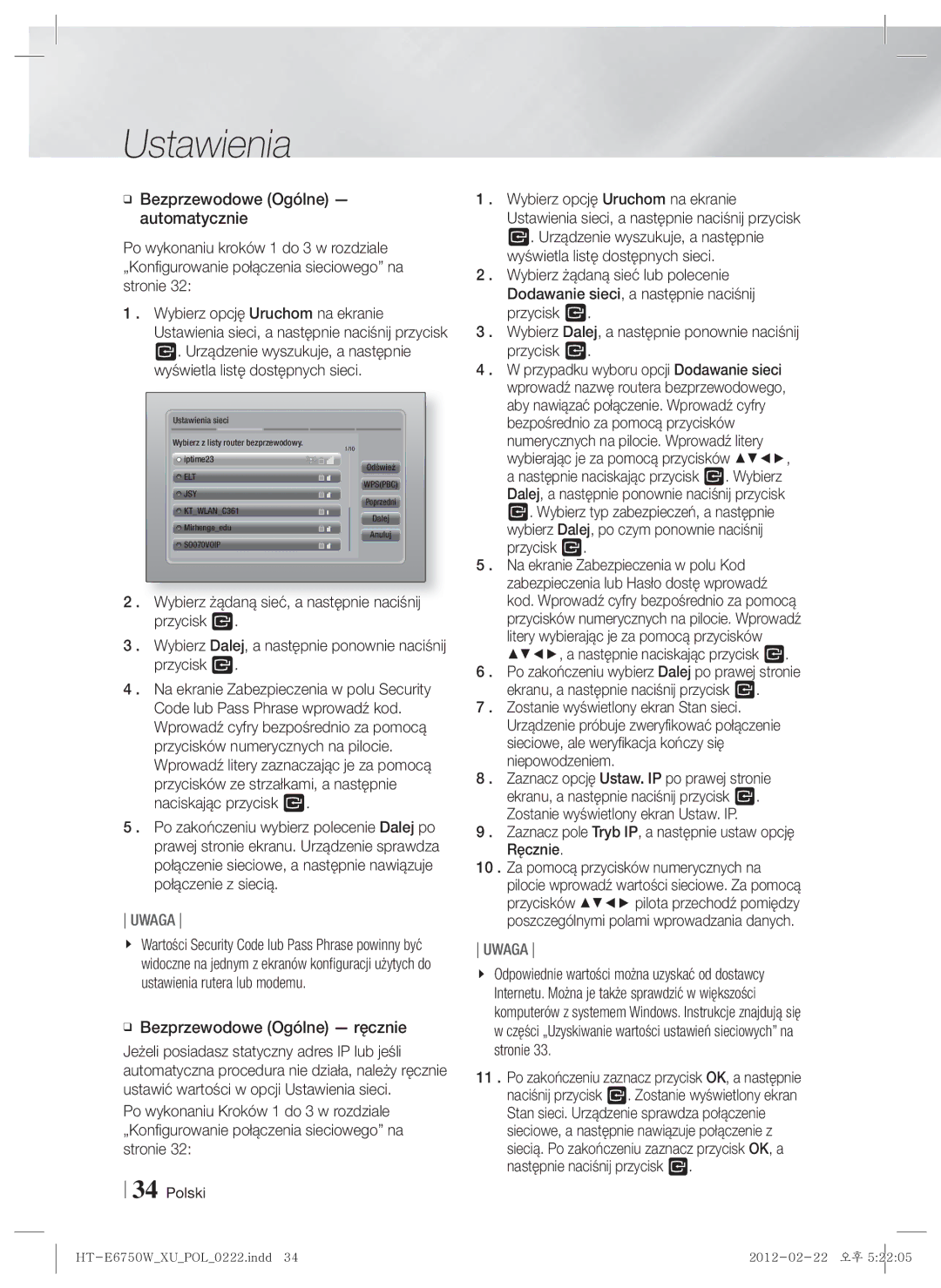 Samsung HT-ES6200/EN, HT-E6750W/EN manual Bezprzewodowe Ogólne ręcznie 