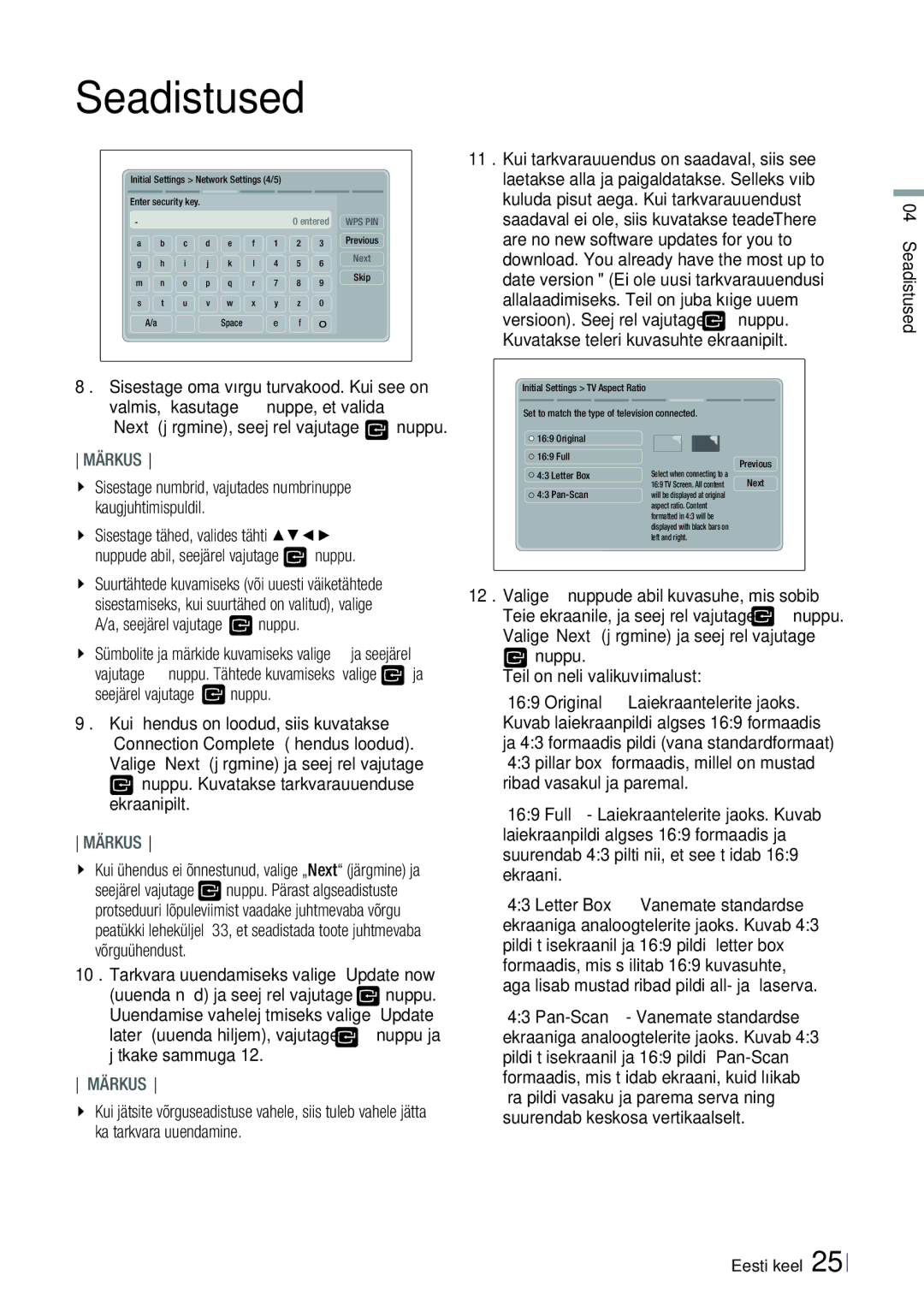 Samsung HT-E6750W/EN, HT-ES6200/EN manual Seejärel vajutage nuppu, Tarkvara uuendamiseks valige „Update now 