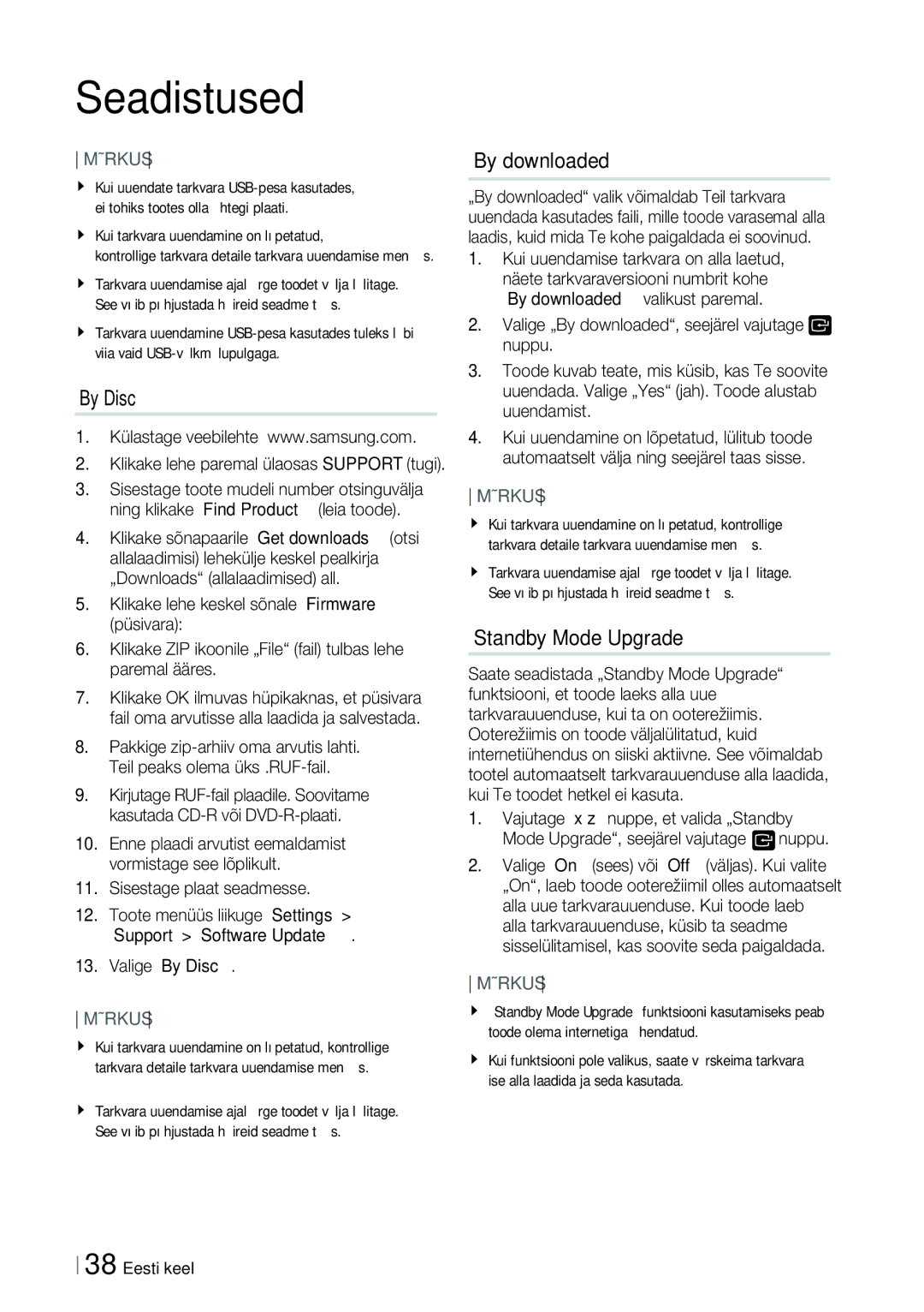 Samsung HT-ES6200/EN, HT-E6750W/EN manual „By Disc, „By downloaded, „Standby Mode Upgrade 