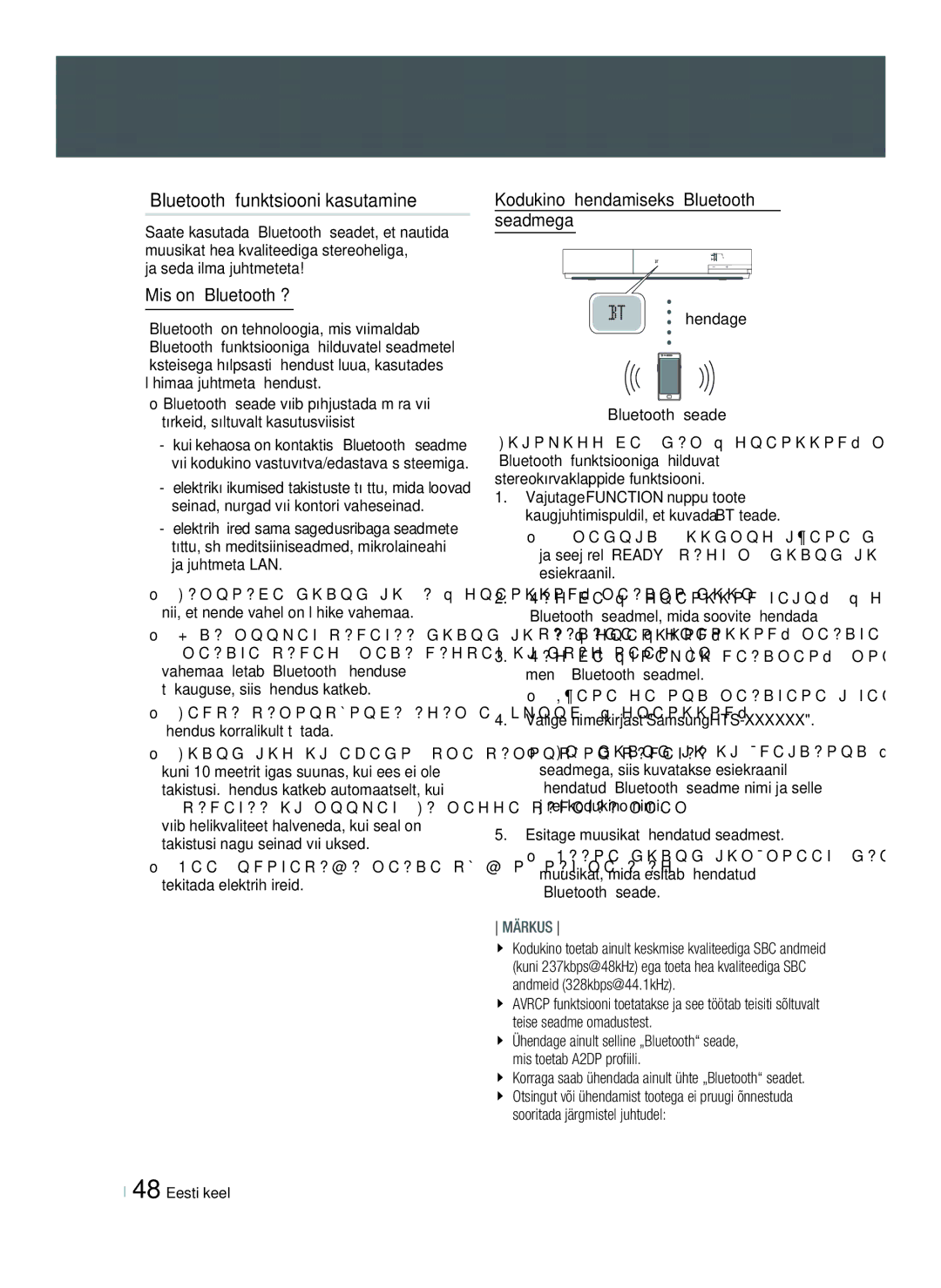 Samsung HT-ES6200/EN „Bluetooth funktsiooni kasutamine, Mis on „Bluetooth?, Kodukino ühendamiseks „Bluetooth seadmega 