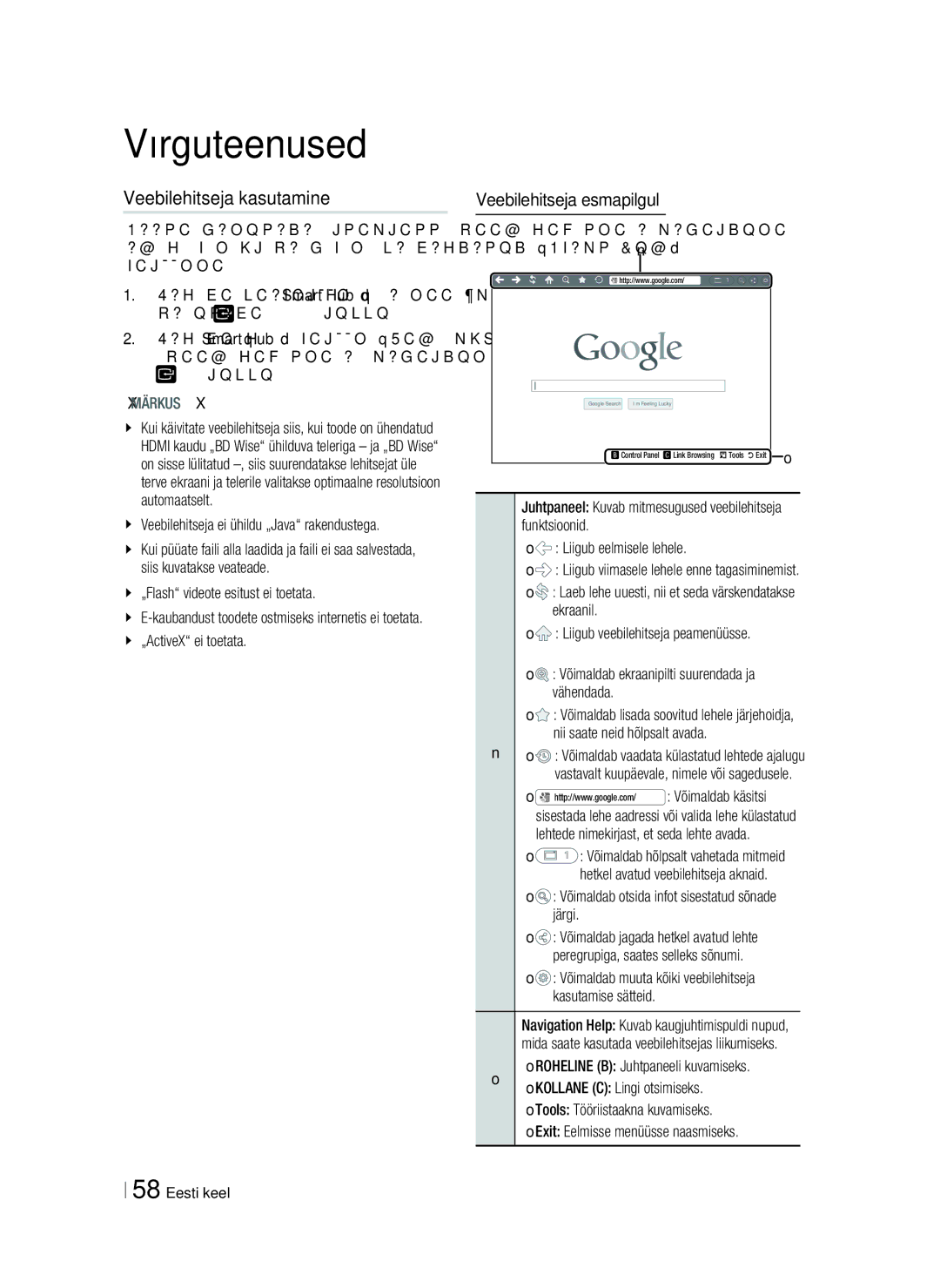 Samsung HT-ES6200/EN, HT-E6750W/EN manual Veebilehitseja kasutamine, Veebilehitseja esmapilgul 