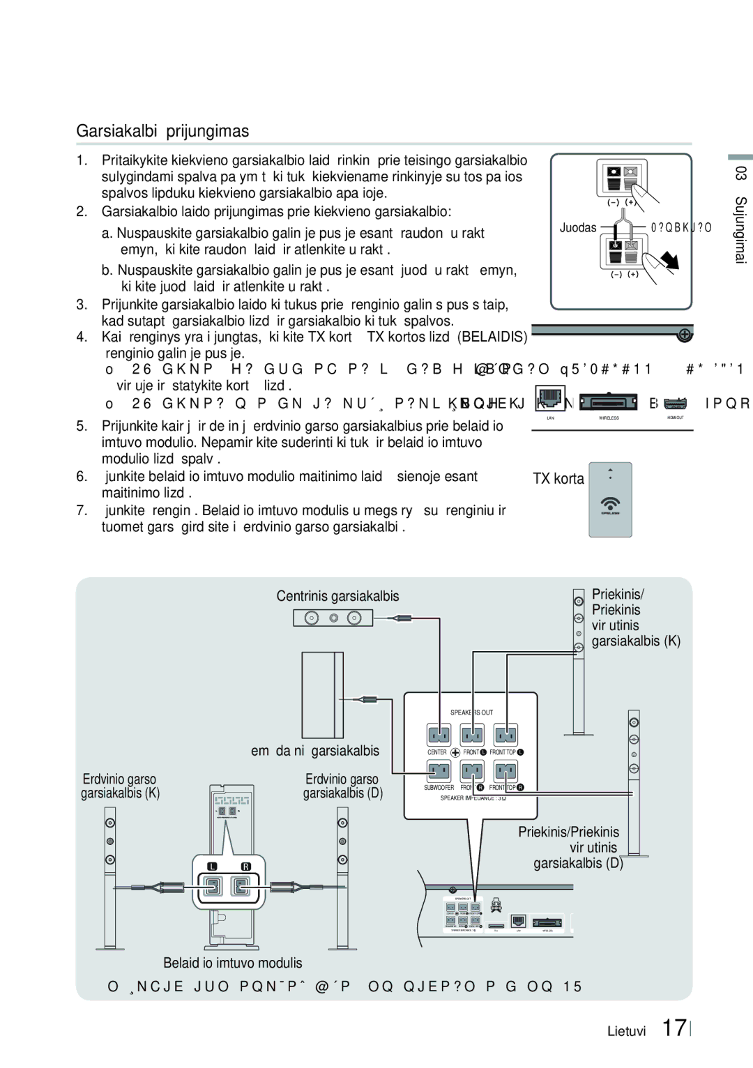 Samsung HT-E6750W/EN, HT-ES6200/EN manual Garsiakalbių prijungimas 