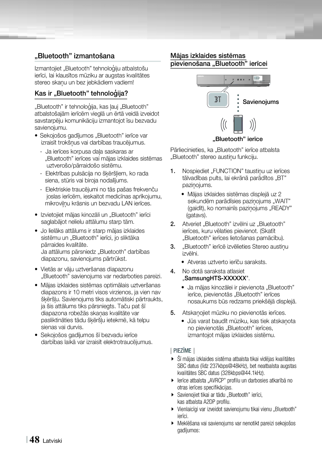 Samsung HT-ES6200/EN, HT-E6750W/EN manual „Bluetooth izmantošana, Kas ir „Bluetooth tehnoloģija? 