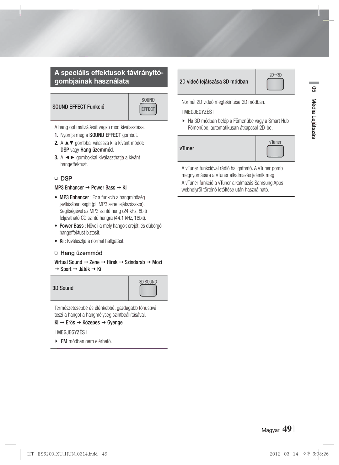 Samsung HT-ES6600/EN, HT-ES6200/EN manual Speciális effektusok távirányító Gombjainak használata 