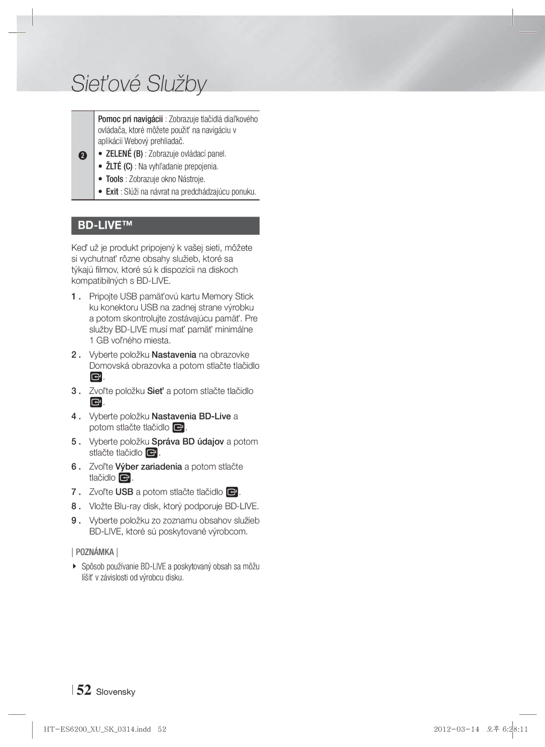 Samsung HT-ES6200/EN, HT-ES6600/EN manual Bd-Live 