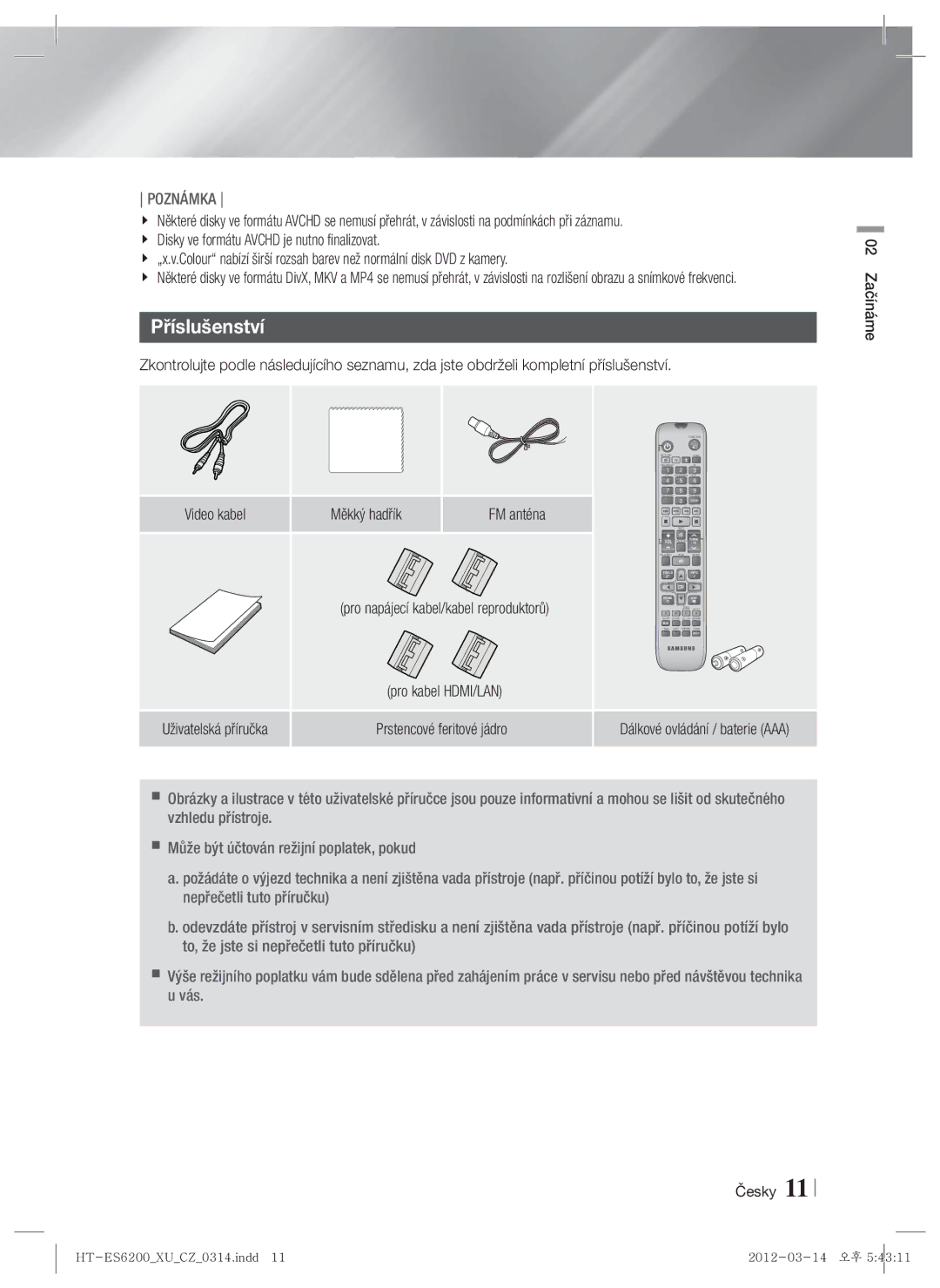 Samsung HT-ES6600/EN, HT-ES6200/EN manual Příslušenství, Měkký hadřík FM anténa, Prstencové feritové jádro 