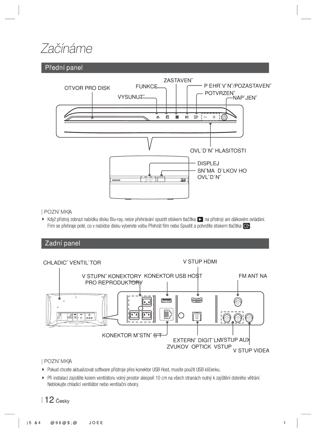 Samsung HT-ES6200/EN, HT-ES6600/EN manual Přední panel, Zadní panel 