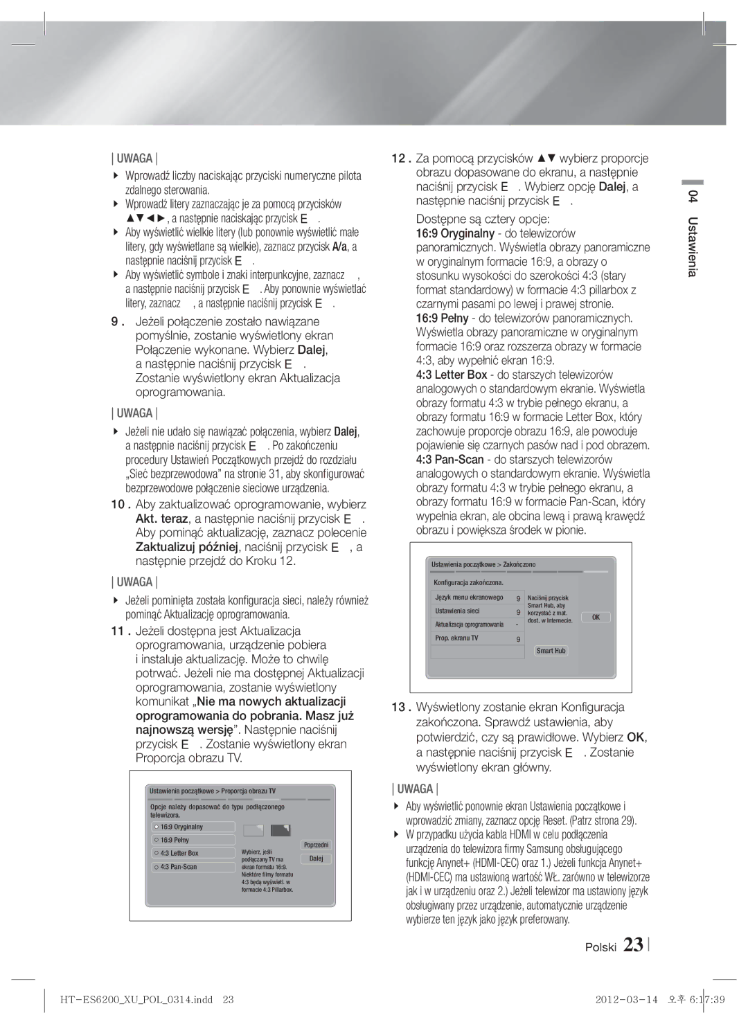 Samsung HT-ES6600/EN, HT-ES6200/EN manual Polski Ustawienia 