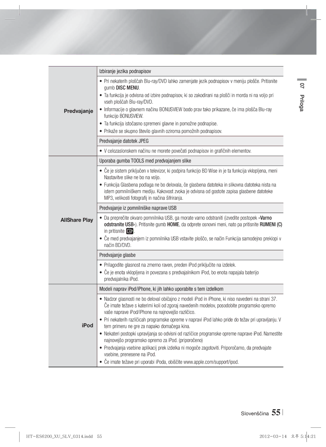 Samsung HT-ES6600/EN, HT-ES6200/EN manual Predvajanje 