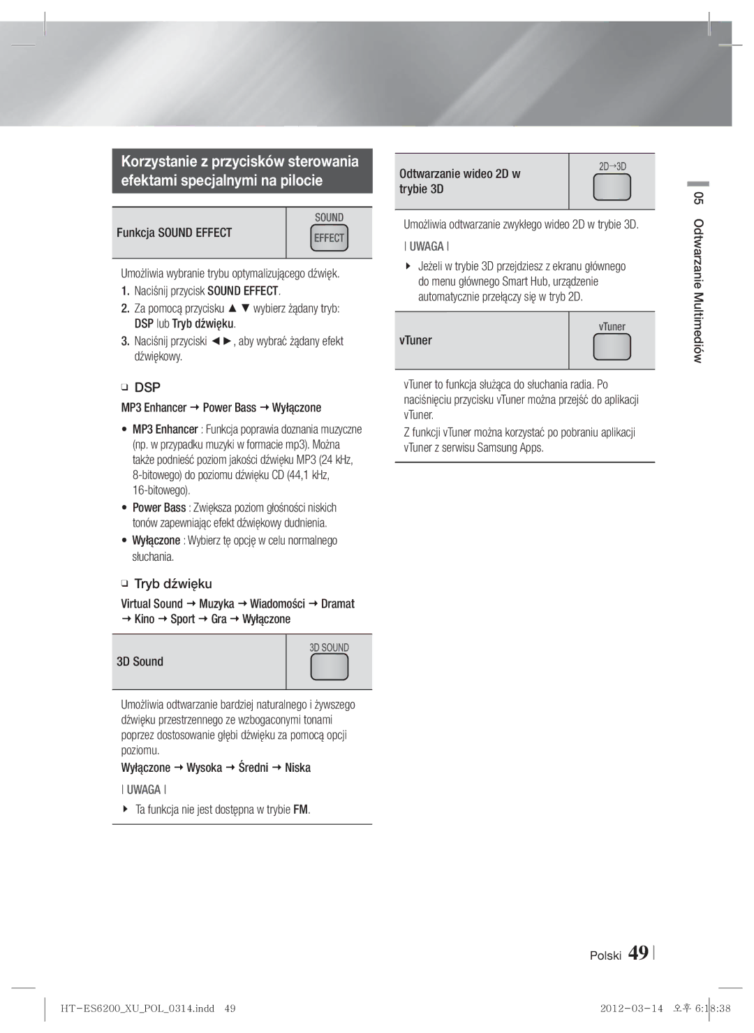 Samsung HT-ES6600/EN, HT-ES6200/EN manual Dsp 