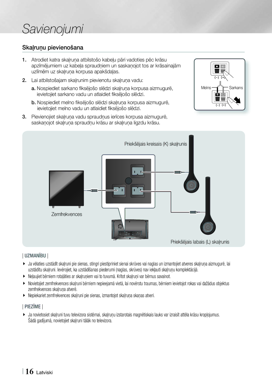 Samsung HT-ES6200/EN, HT-ES6600/EN manual Skaļruņu pievienošana, Melns 