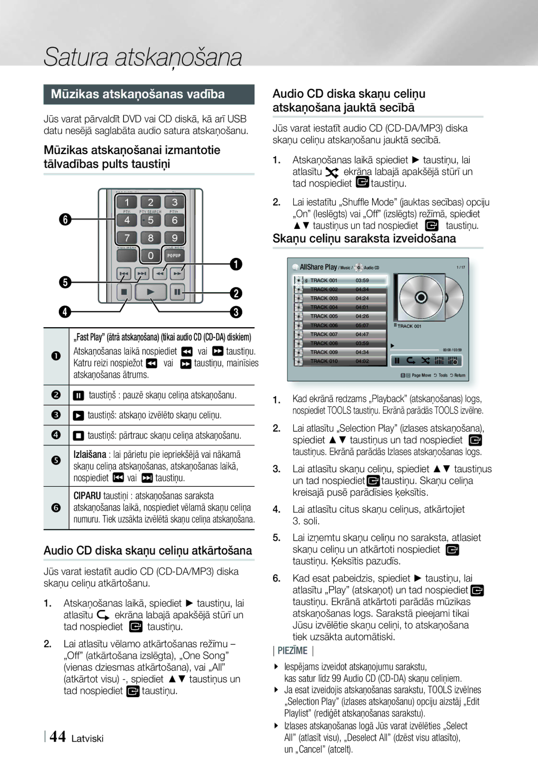 Samsung HT-ES6200/EN, HT-ES6600/EN manual Mūzikas atskaņošanas vadība, Skaņu celiņu saraksta izveidošana 