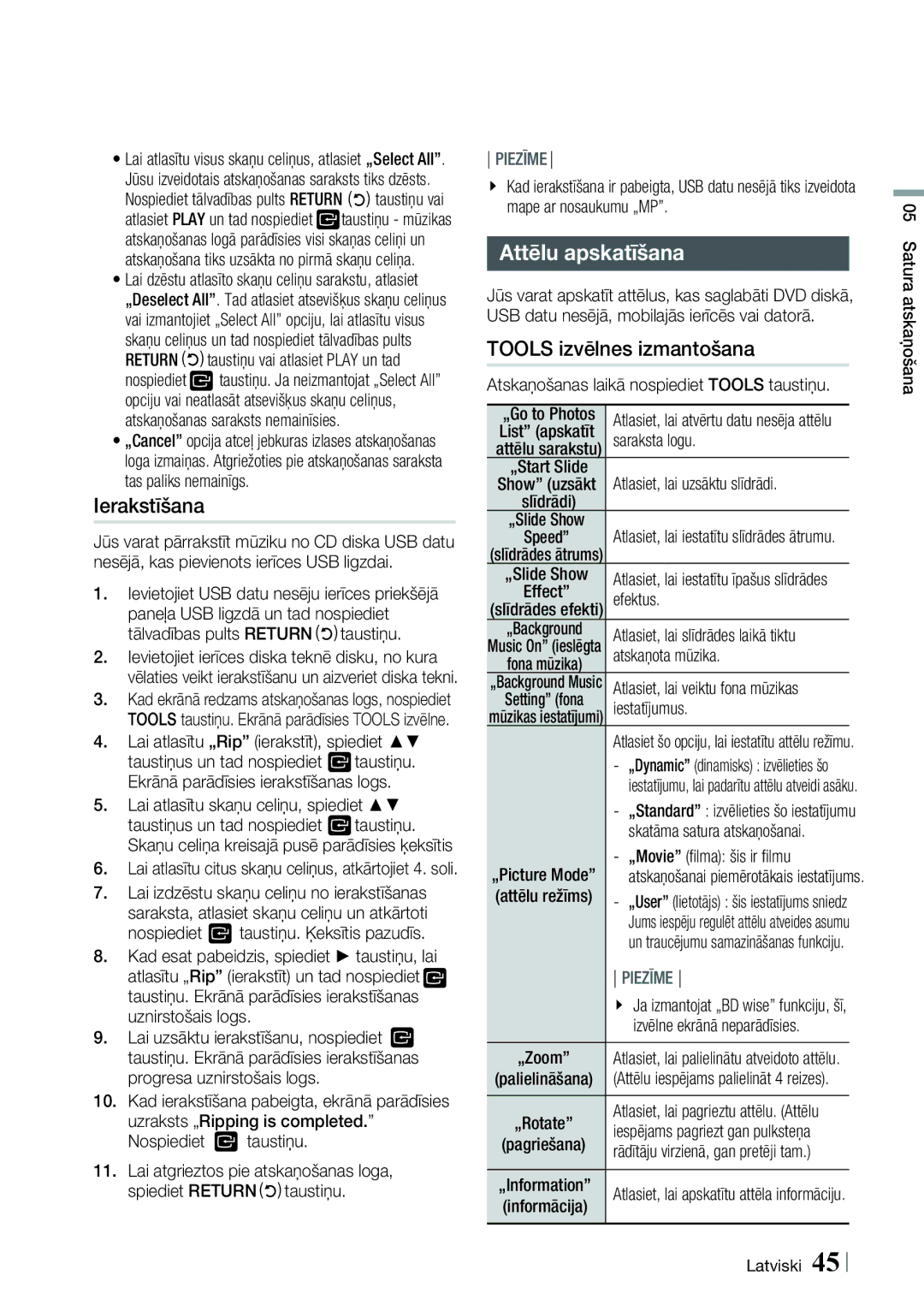 Samsung HT-ES6600/EN, HT-ES6200/EN manual Ierakstīšana, Attēlu apskatīšana 