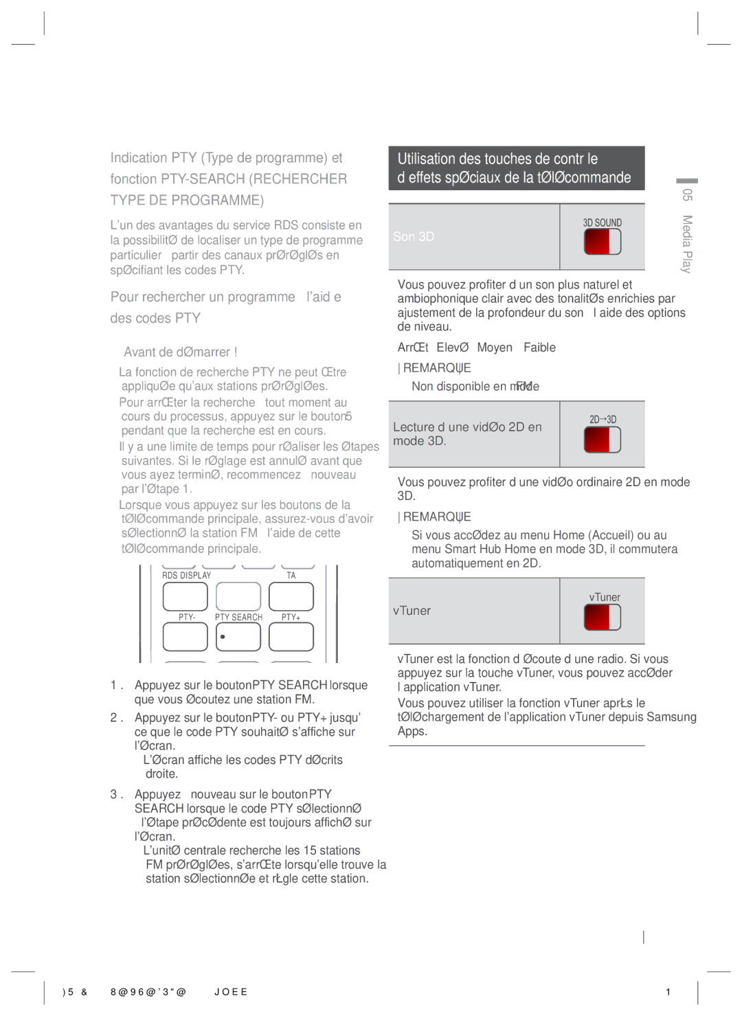 Samsung HT-ES6200/EN, HT-ES6200/XN manual Pour rechercher un programme à laid e Des codes PTY, Avant de démarrer, Son 3D 