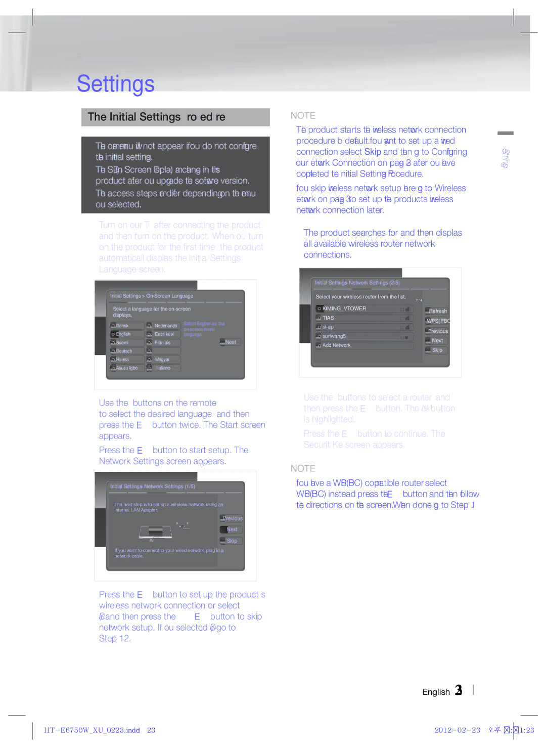 Samsung HT-E6750W/TK manual Initial Settings Procedure, Access steps may differ depending on the menu you selected 