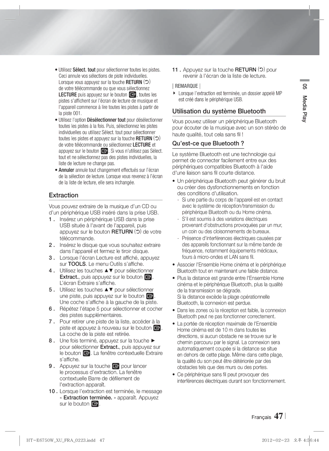 Samsung HT-ES6200/ZF, HT-ES6200/XN, HT-E6750W/XN Extraction, Utilisation du système Bluetooth, Qu’est-ce que Bluetooth ? 