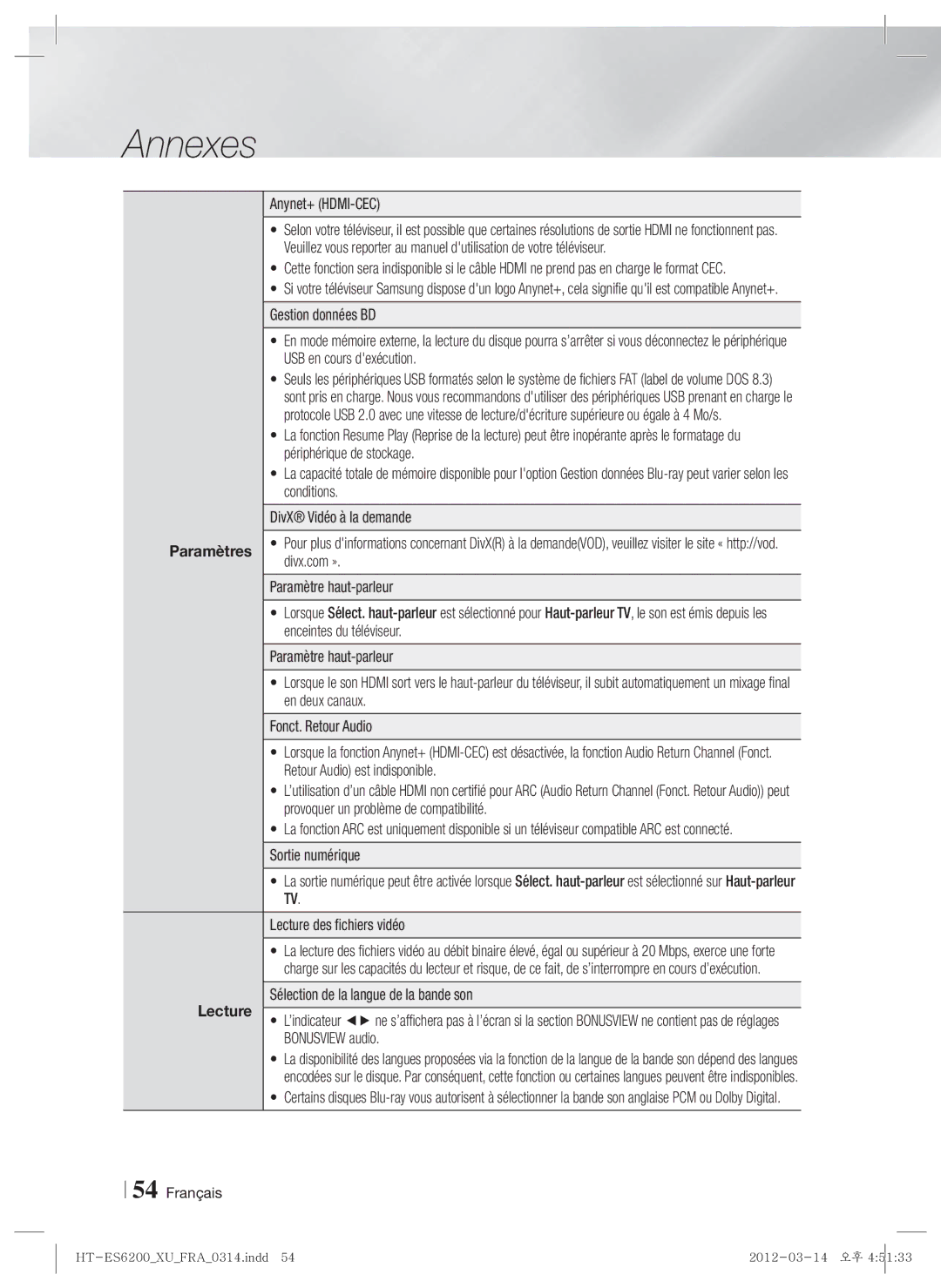 Samsung HT-ES6200/ZF, HT-ES6200/XN, HT-ES6600/XN, HT-ES6200/EN, HT-ES6600/EN, HT-ES6600/ZF, HT-ES6600/XE, HT-ES6200/XE Lecture 